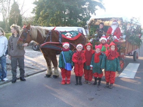 Noel à La haye du puits avec notre Cob Normande et ses lutins dans le chariot.