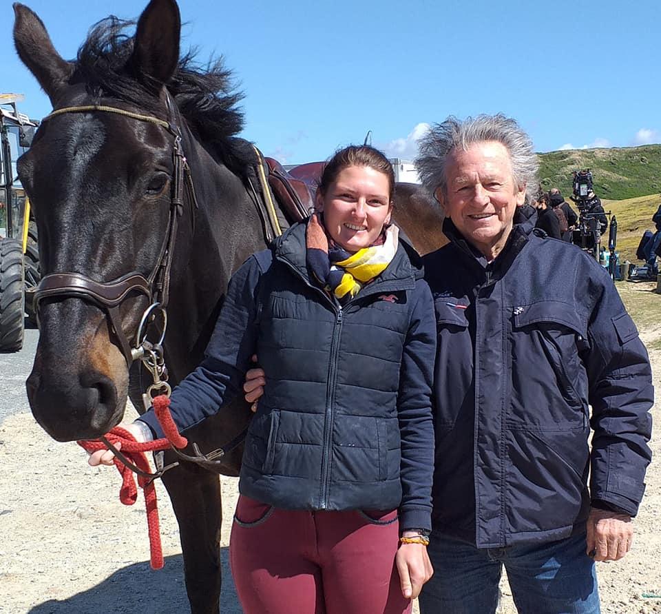 Floriane Buhagiar avec notre jument et Mario Luraschi sur le tournage Tempete