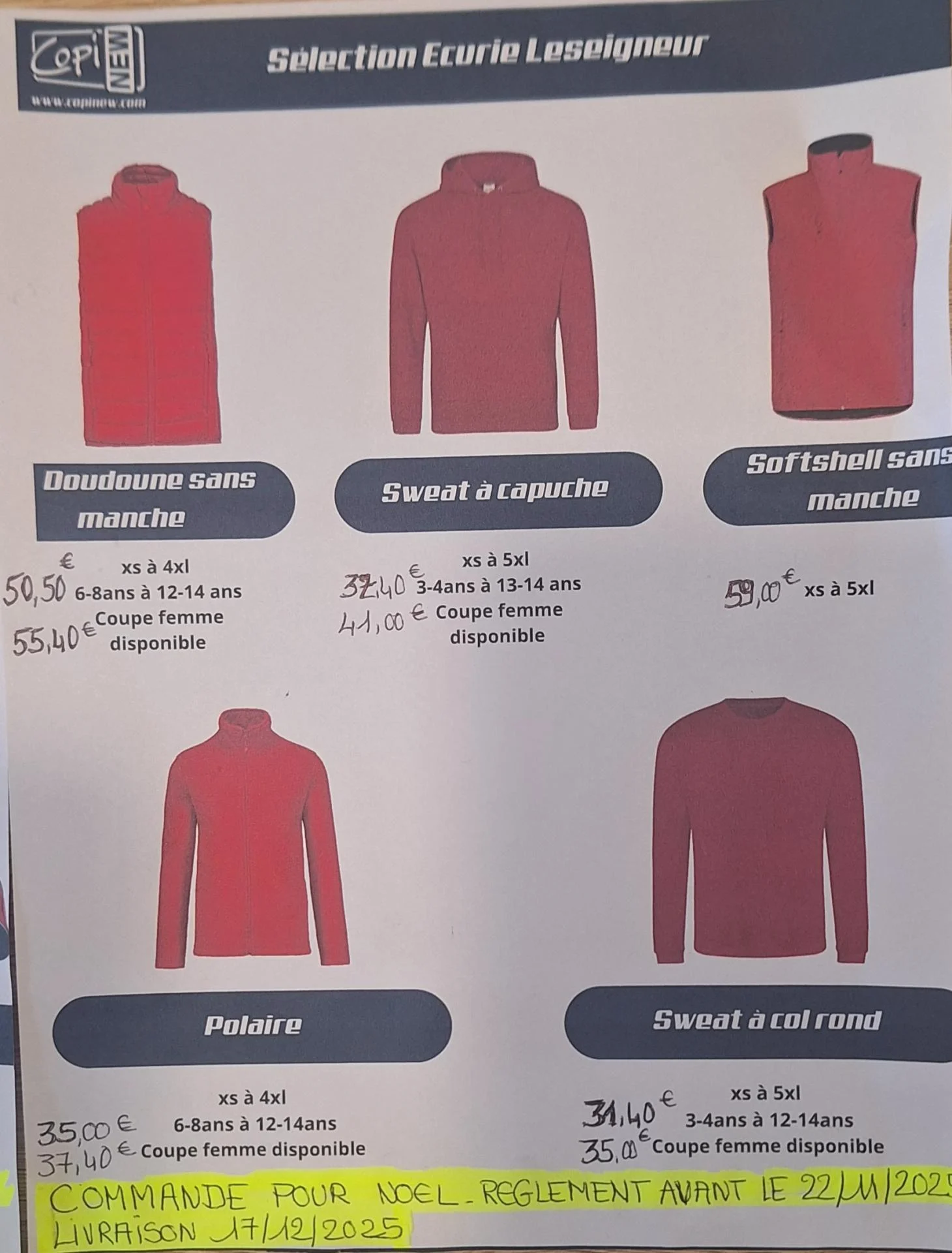 COMMANDE POUR NOEL REGLEMENT AVANT LE 22.11.2025