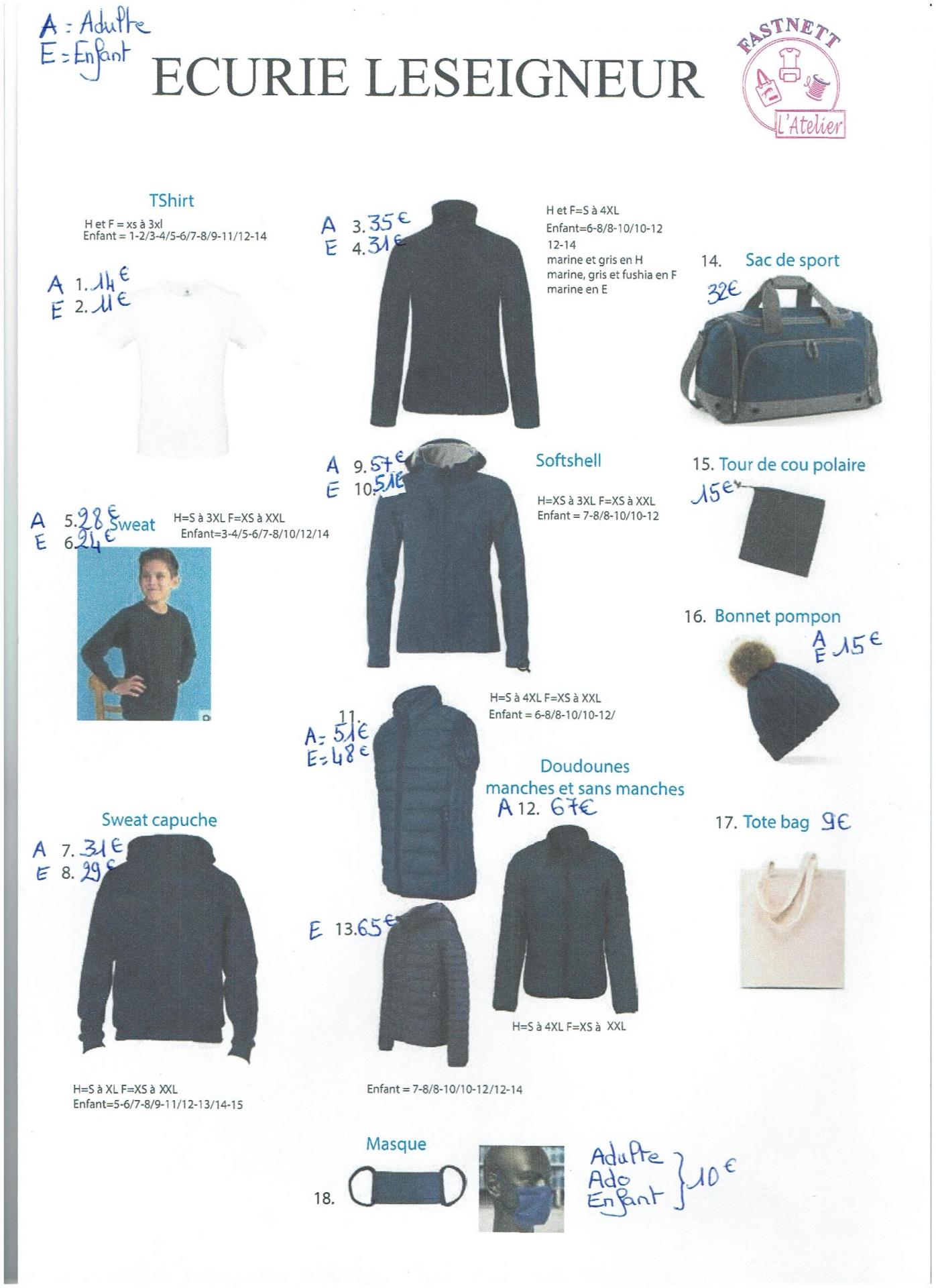 A vendre Vêtements au nom de l'Ecurie