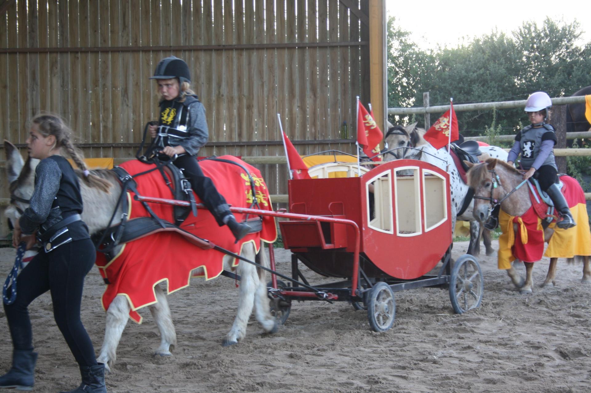 attelage ane  carosse + chevaliers enfants